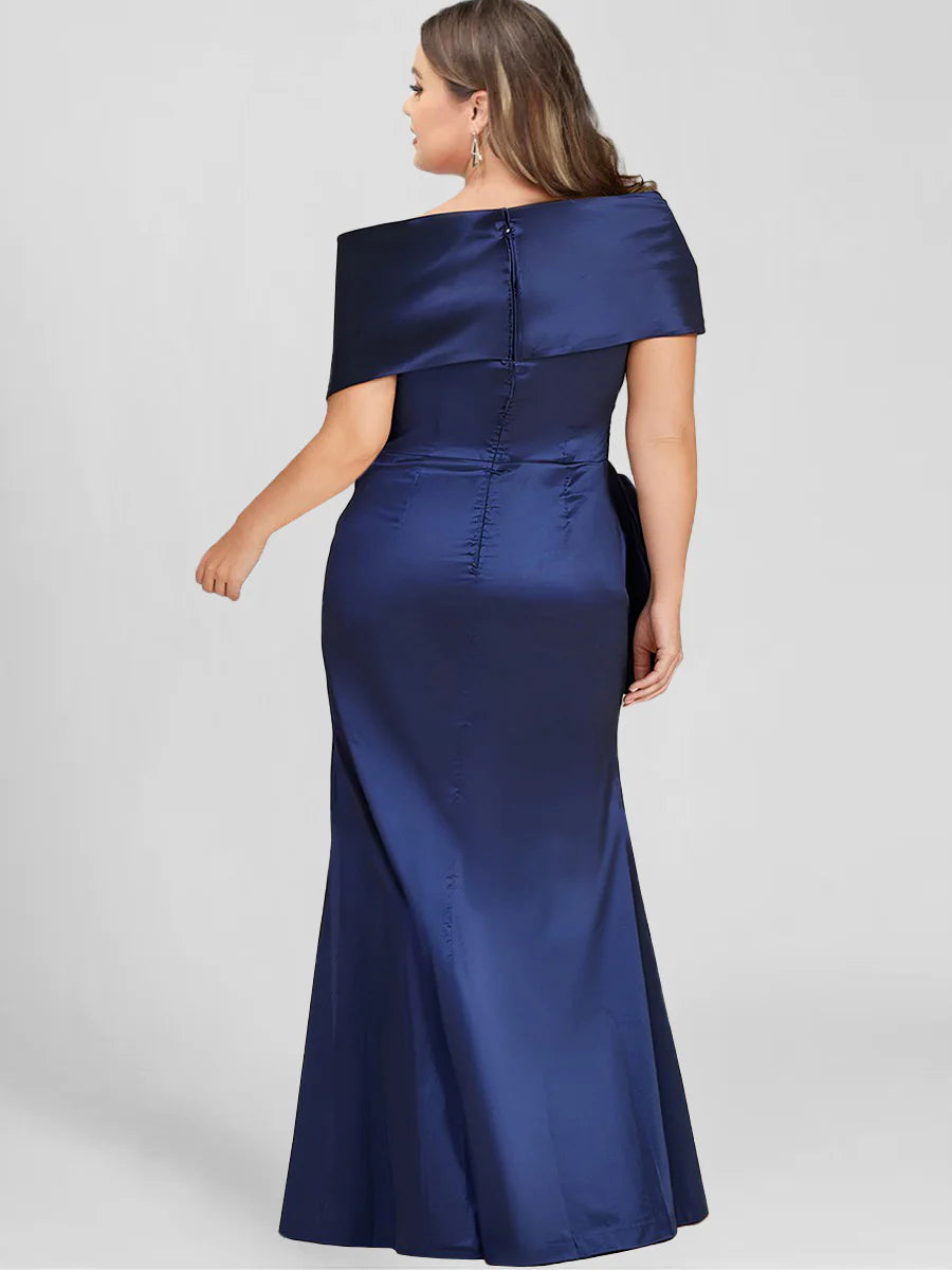 Off Shoulder Plus Size Floor Length Sheath Mother Of The Bride Dress
