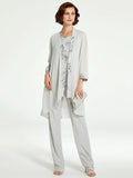 Floor Length Round Neck Chiffon Pantsuits With Jacket For Mother Of The Bride