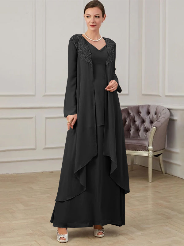 Floor Length V Neck A Line Princess Gown For Mother Of The Bride