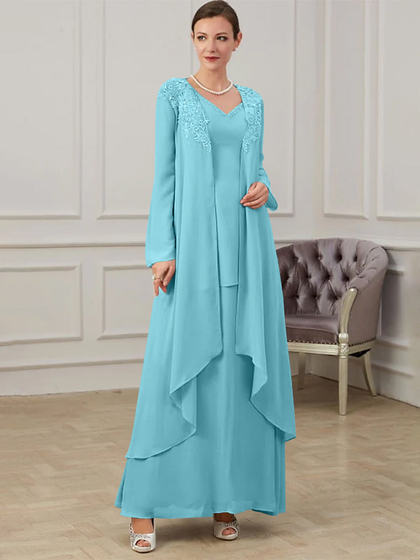 Floor Length V Neck A Line Princess Gown For Mother Of The Bride