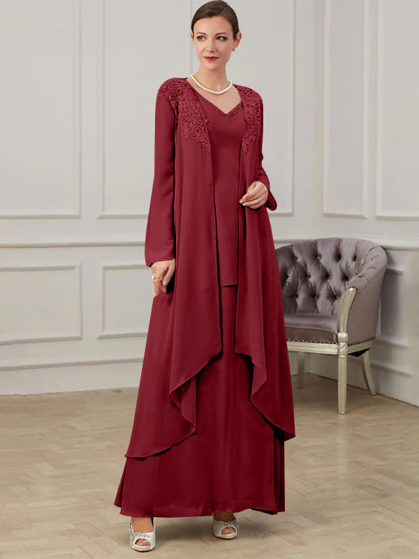 Floor Length V Neck A Line Princess Gown For Mother Of The Bride