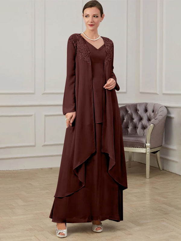 Floor Length V Neck A Line Princess Gown For Mother Of The Bride