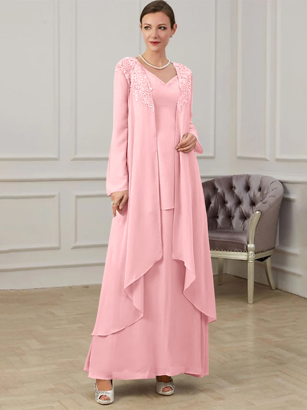 Floor Length V Neck A Line Princess Gown For Mother Of The Bride