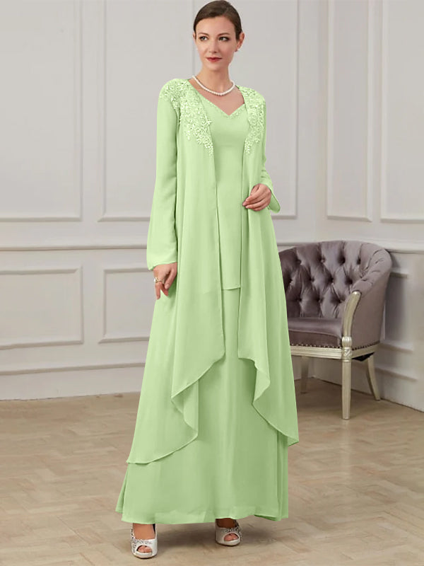Floor Length V Neck A Line Princess Gown For Mother Of The Bride