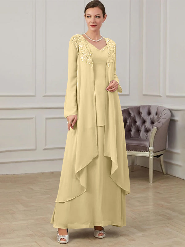 Floor Length V Neck A Line Princess Gown For Mother Of The Bride