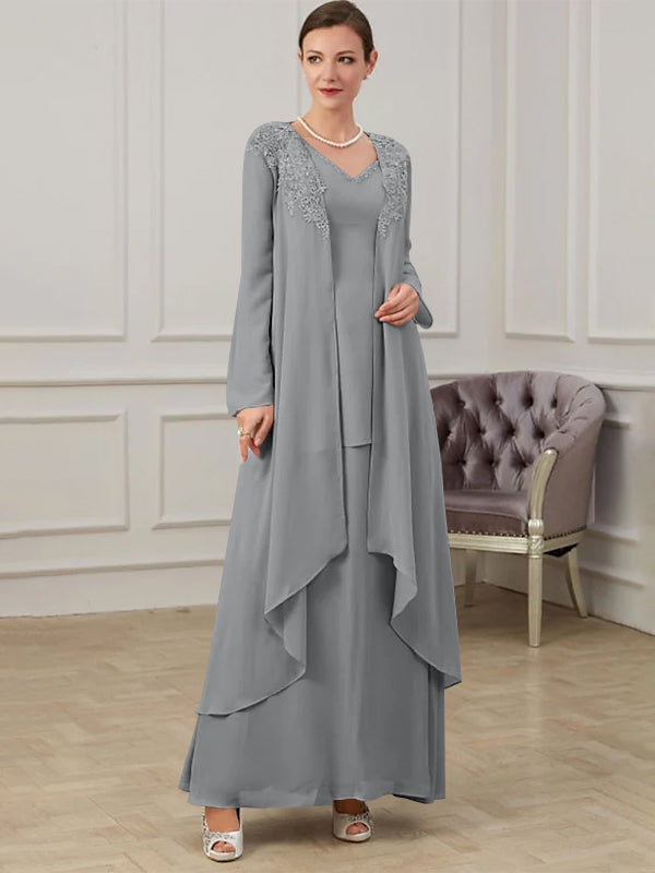 Floor Length V Neck A Line Princess Gown For Mother Of The Bride