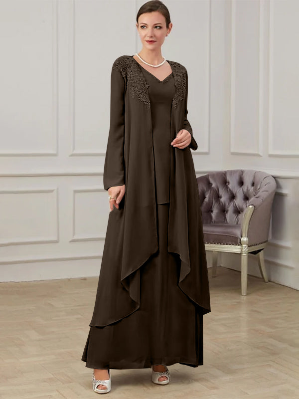 Floor Length V Neck A Line Princess Gown For Mother Of The Bride