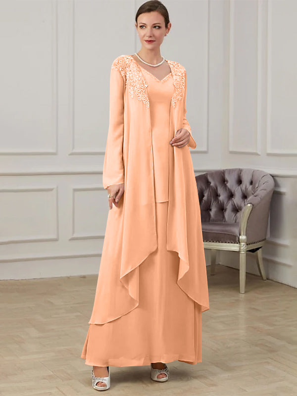 Floor Length V Neck A Line Princess Gown For Mother Of The Bride