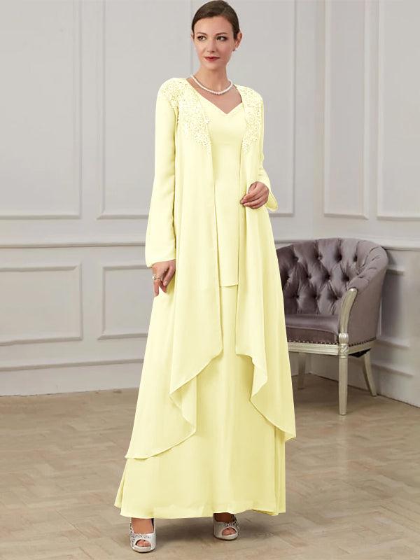 Floor Length V Neck A Line Princess Gown For Mother Of The Bride