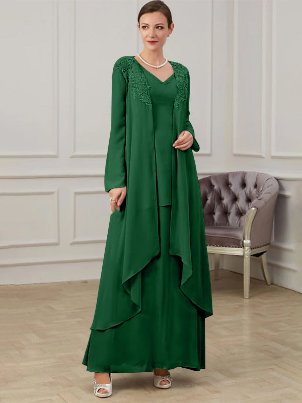 Floor Length V Neck A Line Princess Gown For Mother Of The Bride