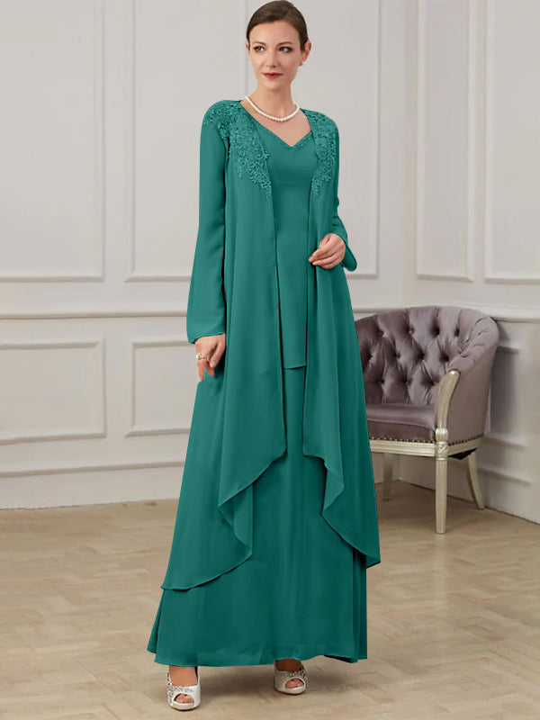 Floor Length V Neck A Line Princess Gown For Mother Of The Bride