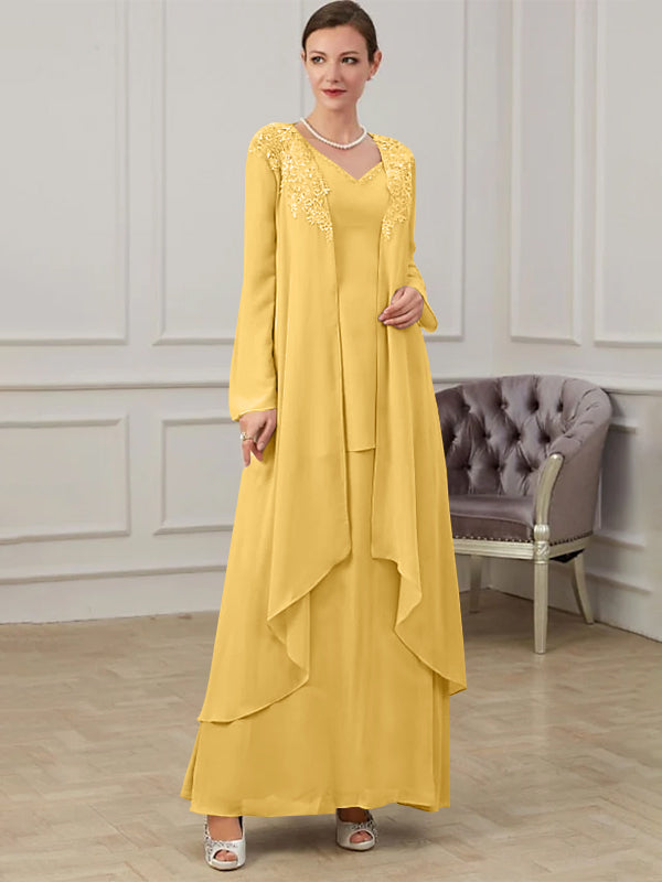 Floor Length V Neck A Line Princess Gown For Mother Of The Bride