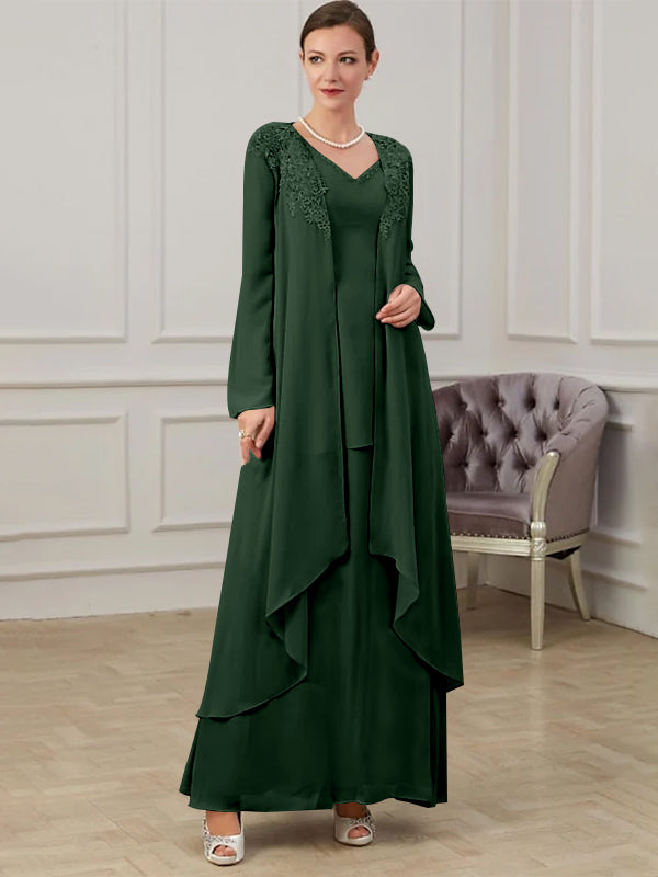 Floor Length V Neck A Line Princess Gown For Mother Of The Bride