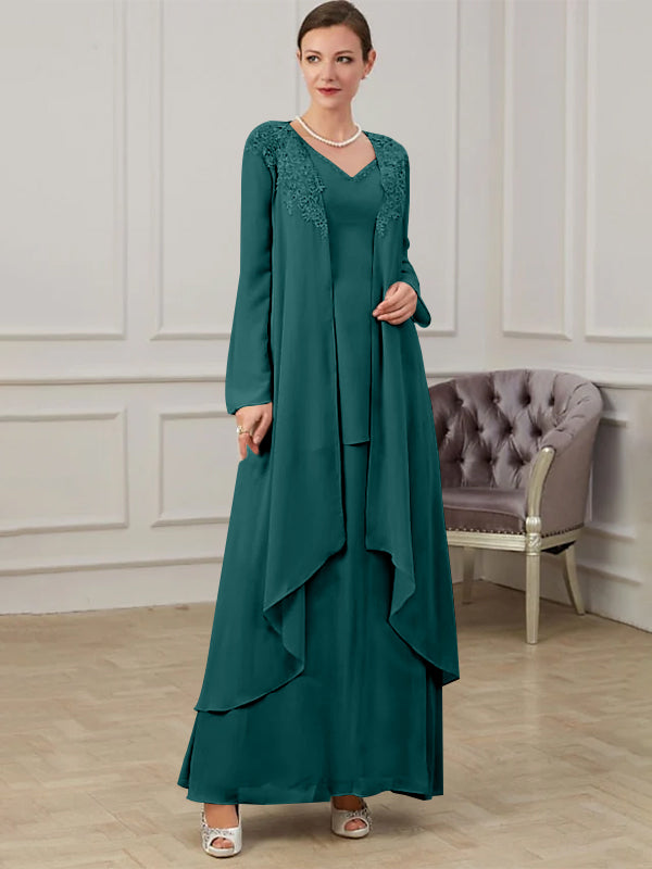 Floor Length V Neck A Line Princess Gown For Mother Of The Bride