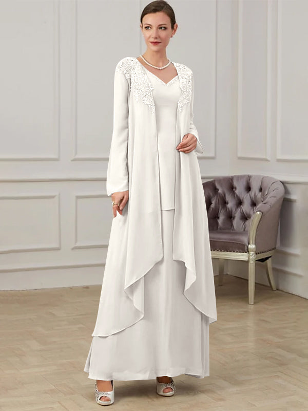 Floor Length V Neck A Line Princess Gown For Mother Of The Bride
