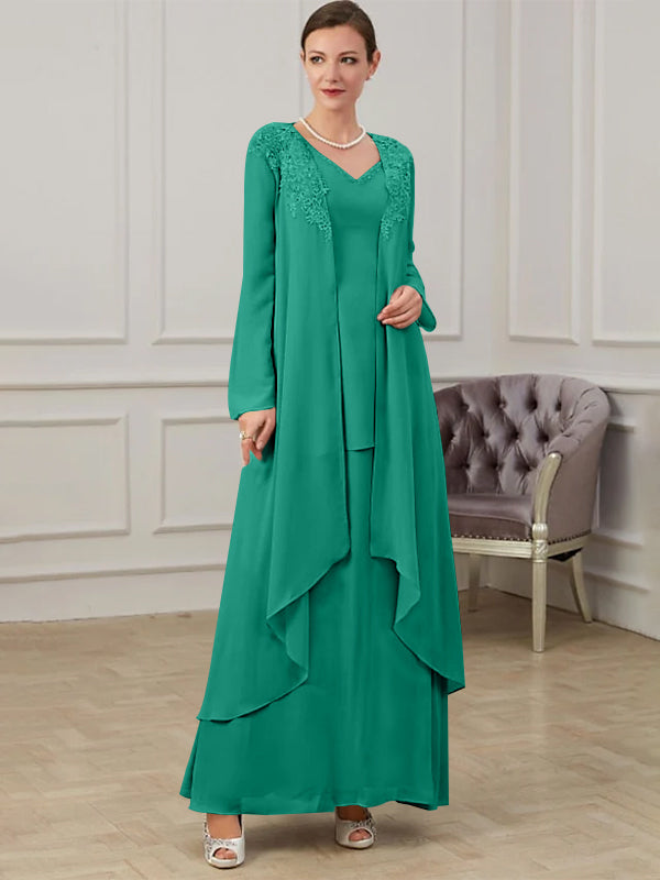 Floor Length V Neck A Line Princess Gown For Mother Of The Bride