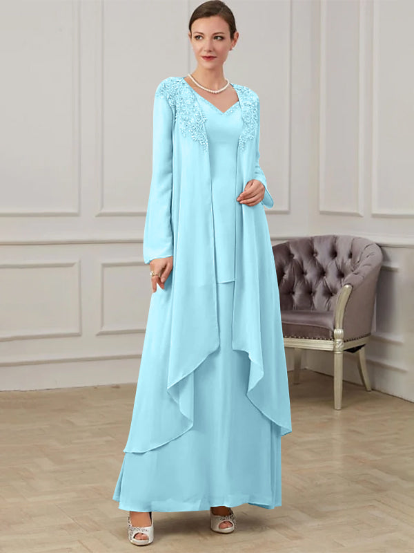 Floor Length V Neck A Line Princess Gown For Mother Of The Bride