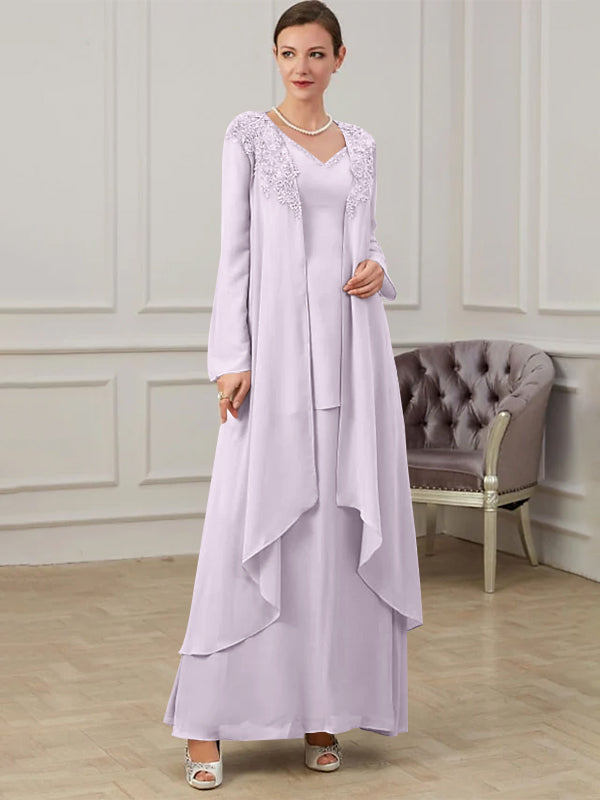 Floor Length V Neck A Line Princess Gown For Mother Of The Bride