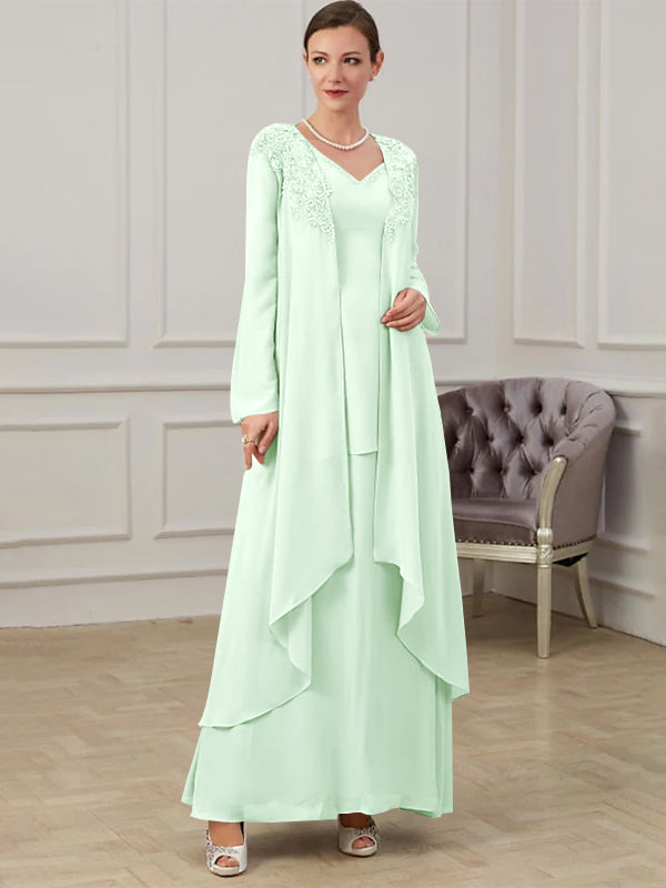 Floor Length V Neck A Line Princess Gown For Mother Of The Bride