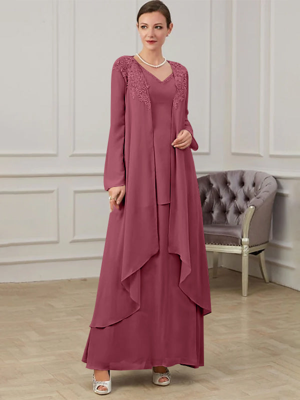 Floor Length V Neck A Line Princess Gown For Mother Of The Bride