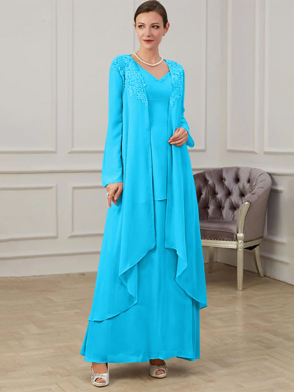 Floor Length V Neck A Line Princess Gown For Mother Of The Bride