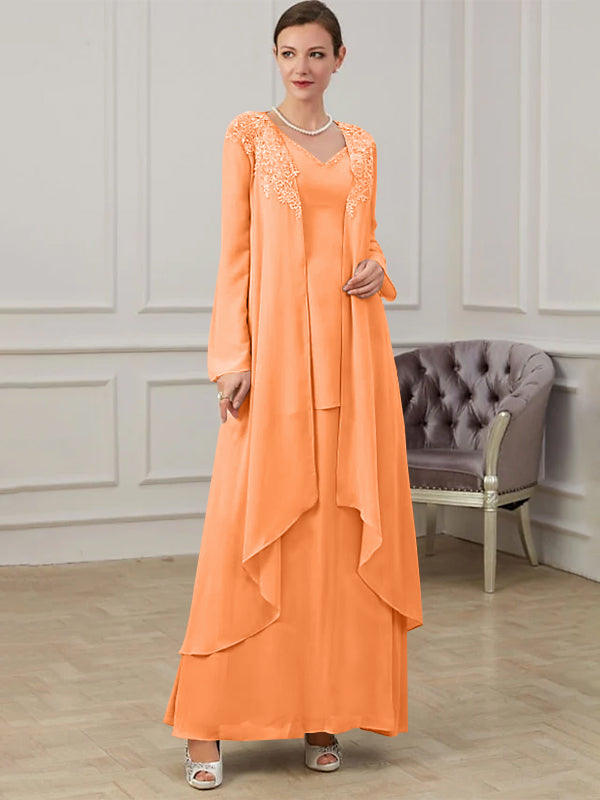 Floor Length V Neck A Line Princess Gown For Mother Of The Bride
