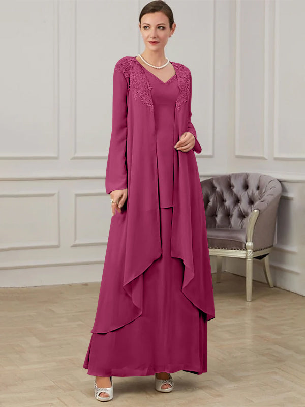 Floor Length V Neck A Line Princess Gown For Mother Of The Bride