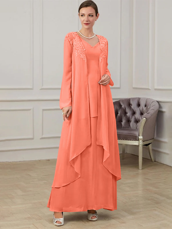 Floor Length V Neck A Line Princess Gown For Mother Of The Bride