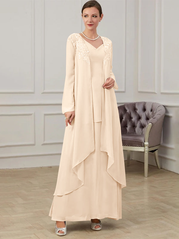 Floor Length V Neck A Line Princess Gown For Mother Of The Bride
