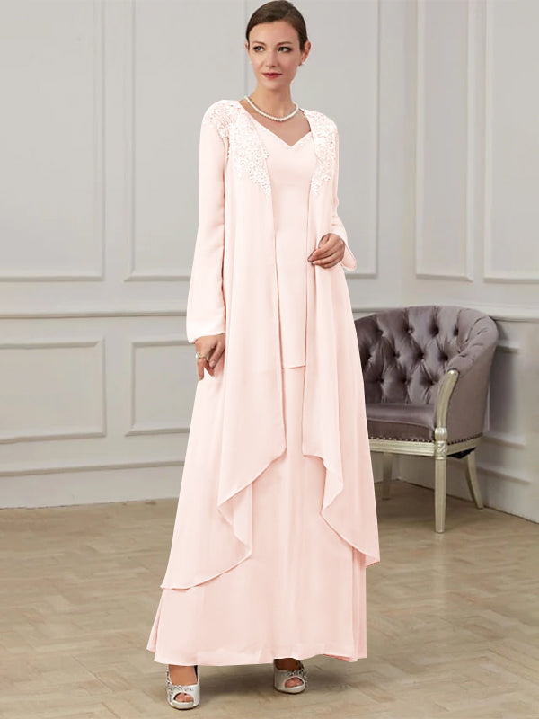 Floor Length V Neck A Line Princess Gown For Mother Of The Bride