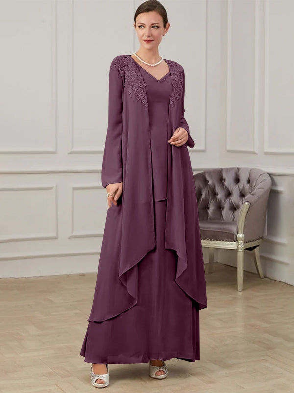 Floor Length V Neck A Line Princess Gown For Mother Of The Bride