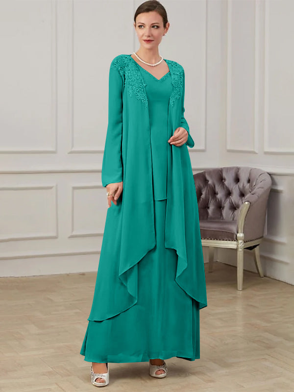 Floor Length V Neck A Line Princess Gown For Mother Of The Bride