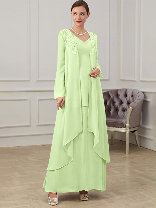 Floor Length V Neck A Line Princess Gown For Mother Of The Bride