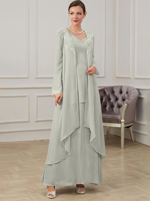 Floor Length V Neck A Line Princess Gown For Mother Of The Bride