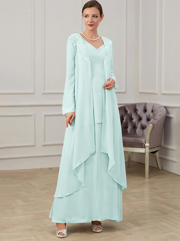Floor Length V Neck A Line Princess Gown For Mother Of The Bride
