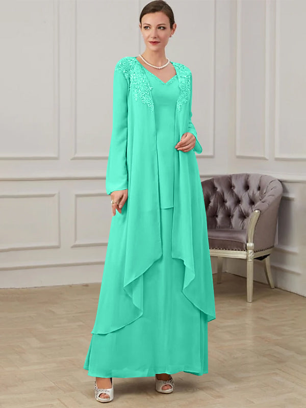 Floor Length V Neck A Line Princess Gown For Mother Of The Bride