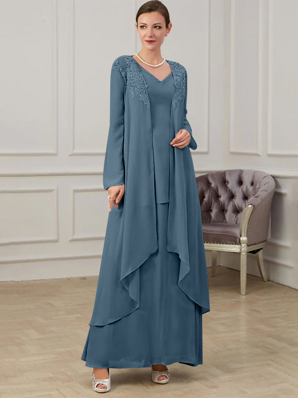 Floor Length V Neck A Line Princess Gown For Mother Of The Bride