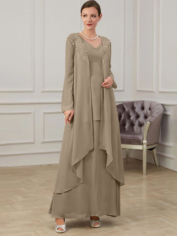 Floor Length V Neck A Line Princess Gown For Mother Of The Bride