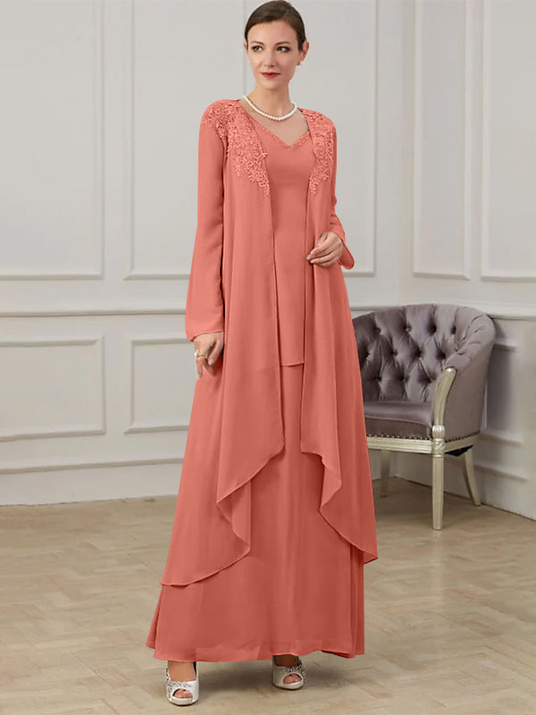 Floor Length V Neck A Line Princess Gown For Mother Of The Bride