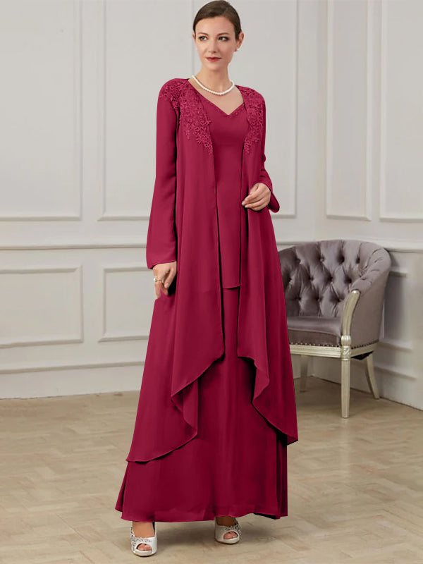 Floor Length V Neck A Line Princess Gown For Mother Of The Bride