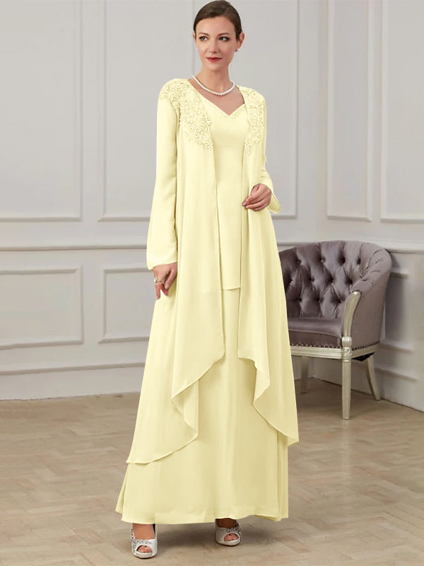 Floor Length V Neck A Line Princess Gown For Mother Of The Bride