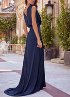 V Neck Sleeveless Floor Length Gown For Mother Of The Bride Ruched Details