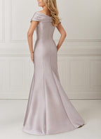Off Shoulder Satin Mother Of The Bride Dress Trumpet Mermaid Beaded Applique