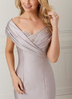 Off Shoulder Satin Mother Of The Bride Dress Trumpet Mermaid Beaded Applique