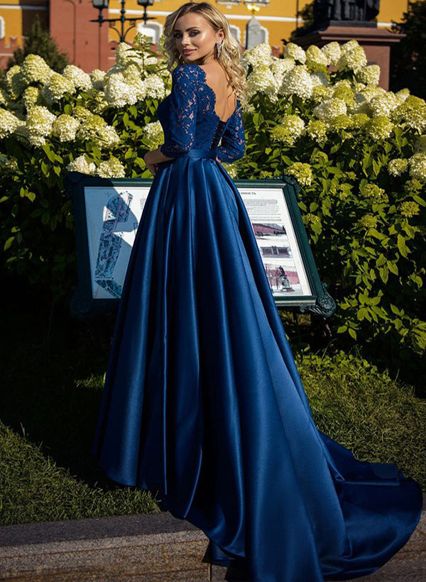 Mother Of The Bride Satin A Line Princess Dress With Lace Belt