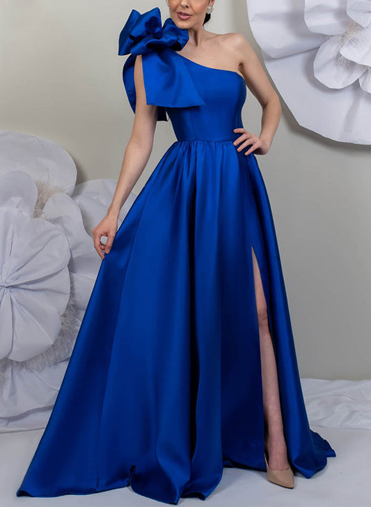 A-Linie/Princess-Linie One-Shoulder-Träger Ärmellos Satin Kleider für die Brautmutter mit Schlitz an der Seite 