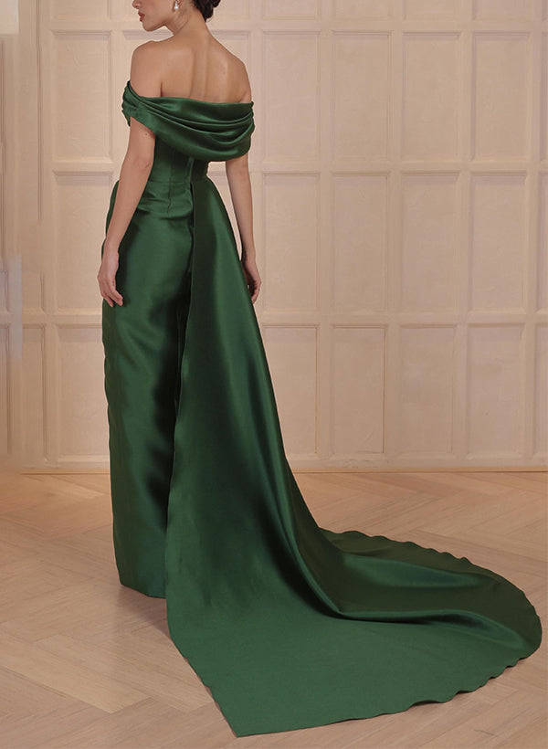 A-Linie/Princess-Linie, schulterfrei, Satin, Kleider für die Brautmutter mit Schlitz an der Seite 