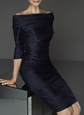 Off Shoulder Satin Mother Of The Bride Dress With Half Sleeves Knee Length