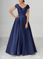 V Neck Satin A Line Mother Of The Bride Dresses With Ruched Details