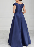 V Neck Satin A Line Mother Of The Bride Dresses With Ruched Details